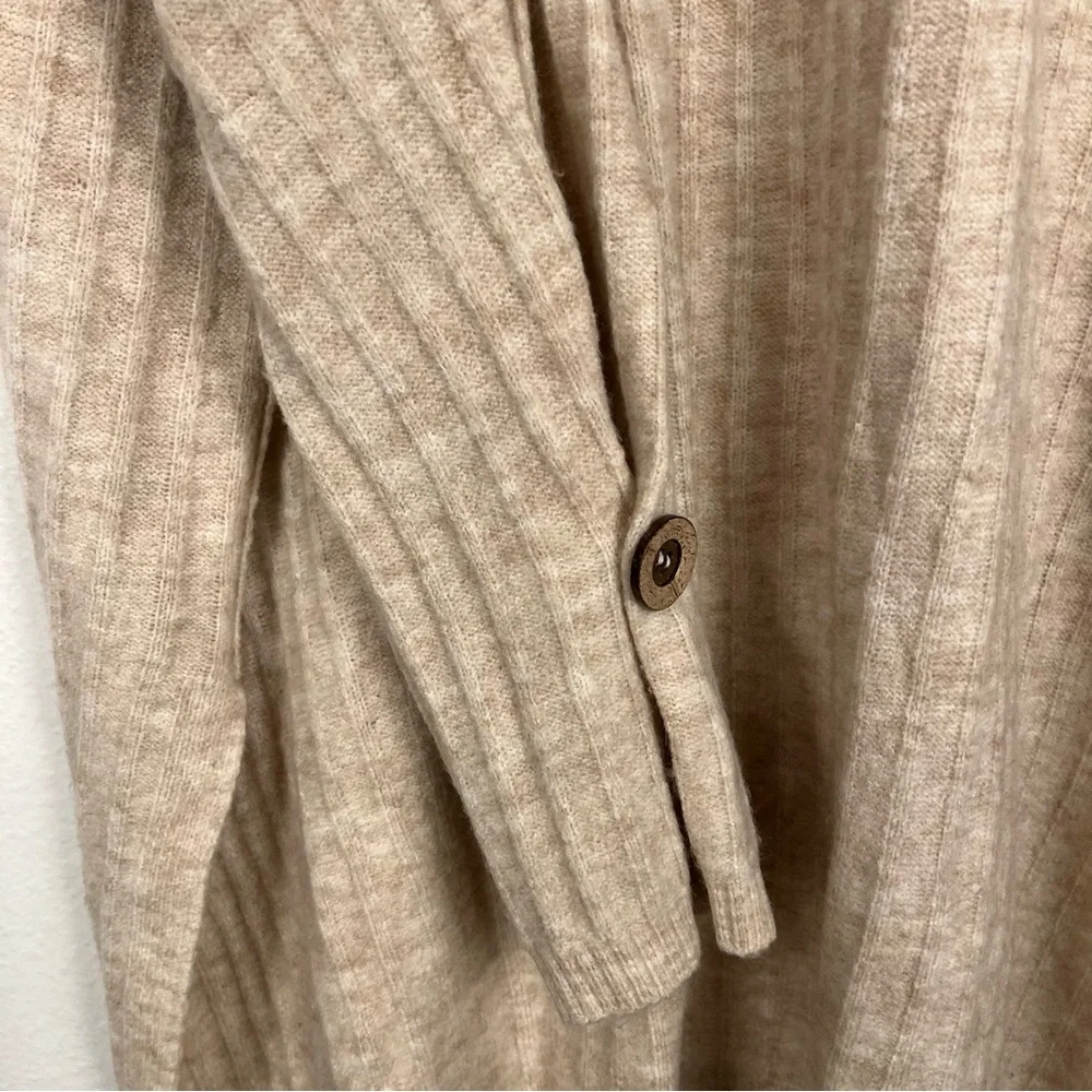 Free People Medium Around The Clock Oversized Henley Tunic Sweater Beige